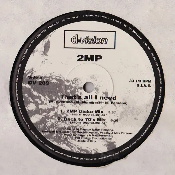 2MP - That's All I Need - Disque Maxi x 1