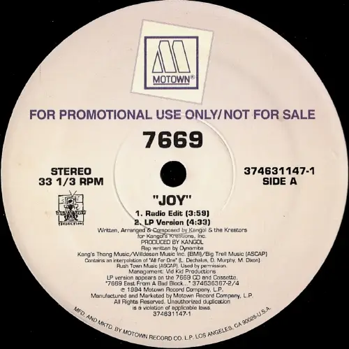 7669 - Joy (PROMO COPY) - Disque Maxi x 1