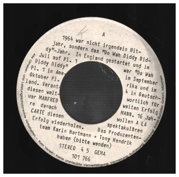 À LA CARTE - Do Wah Diddy Diddy (PROMO) - Disque 45T x 1