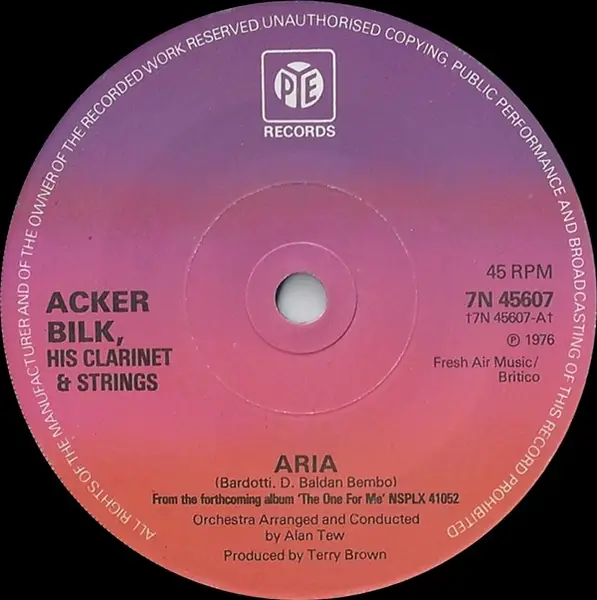 Acker Bilk His Clarinet And Strings Aria (SOLID CENTRE)