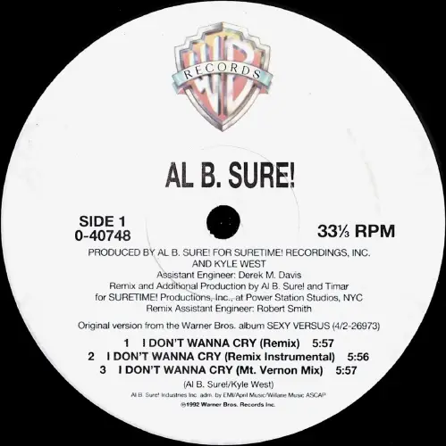 AL B. SURE! - I Don't Wanna Cry - 12 inch 45 rpm