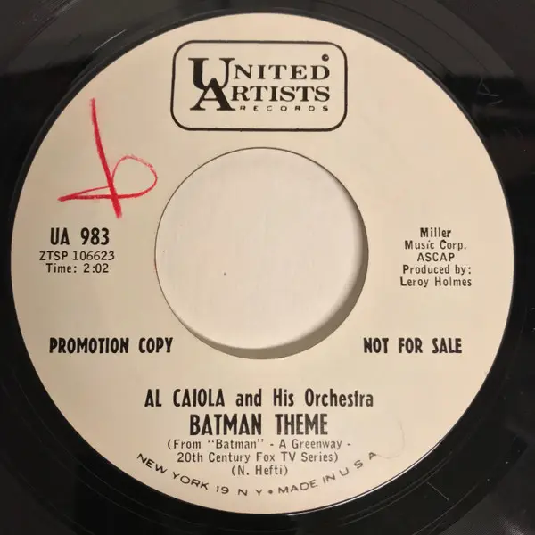 AL CAIOLA AND HIS ORCHESTRA - Batman Theme - Disque 45T x 1