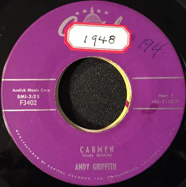 ANDY GRIFFITH - Carmen - 7inch x 1