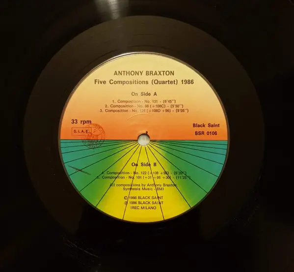 ANTHONY BRAXTON - Five Compositions (Quartet) 1986 - Disque 33T