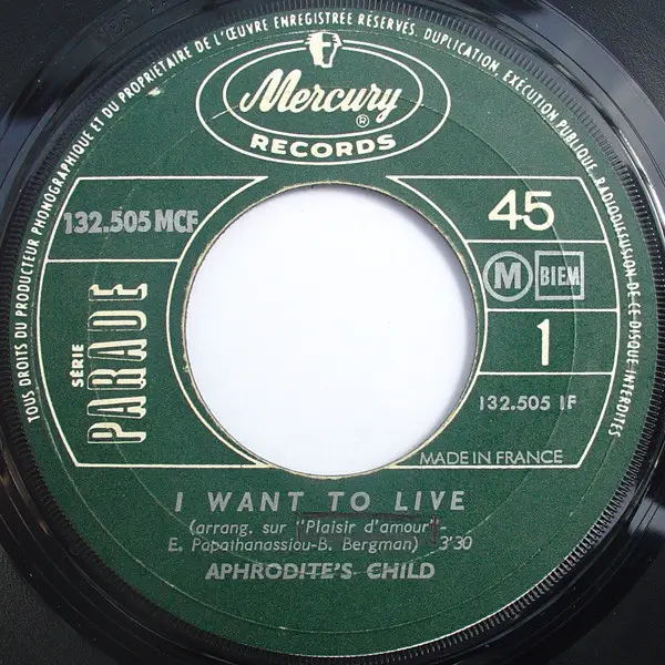 APHRODITE'S CHILD - I Want To Live - Disque 45T x 1