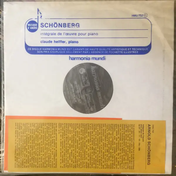 ARNOLD SCHOENBERG - Intégrale De L'Oeuvre Pour Piano Seul (INSERT) - Disque 33T