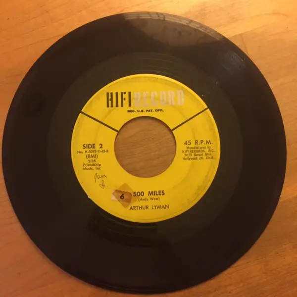 ARTHUR LYMAN - Black Orchid / 500 Miles - Disque 45T x 1