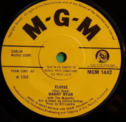 Barry Ryan Eloise (SOLID CENTRE)