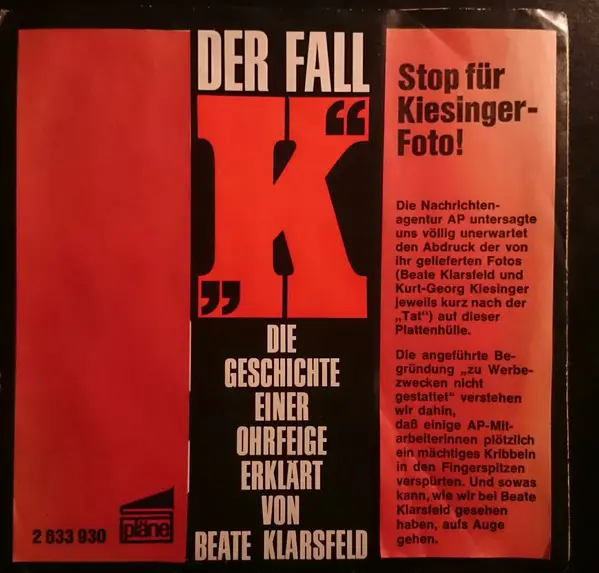 BEATE KLARSFELD - Der Fall ''K'' - Disque 45T x 1