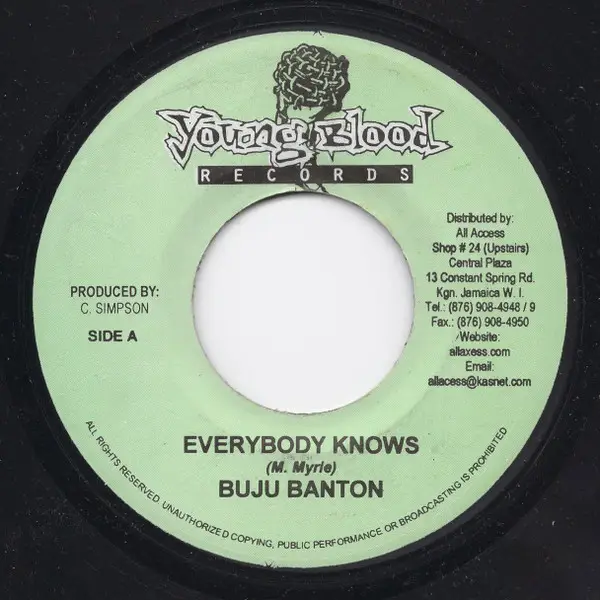 BUJU BANTON / INITIAL T - Everybody Knows / Nah Hear - Disque 45T x 1