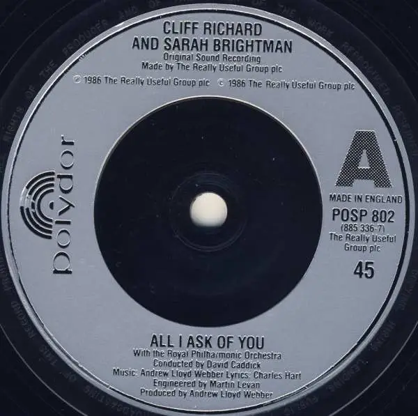 CLIFF RICHARD , SARAH BRIGHTMAN - All I Ask Of You - Disque 45T x 1