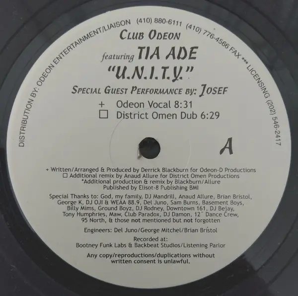 CLUB ODEON FEATURING TIA ADE - U.N.I.T.Y. - Disque Maxi x 1