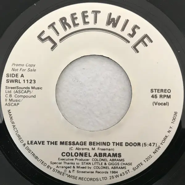 COLONEL ABRAMS - Leave The Message Behind The Door (PROMO) - Disque 45T x 1