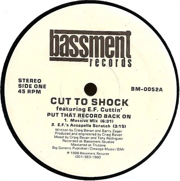 CUT TO SHOCK FEATURING E.F. CUTTIN' - Put That Record Back On - Disque Maxi x 1