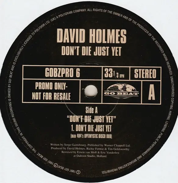 DAVID HOLMES - Don't Die Just Yet - Disque Maxi 45T