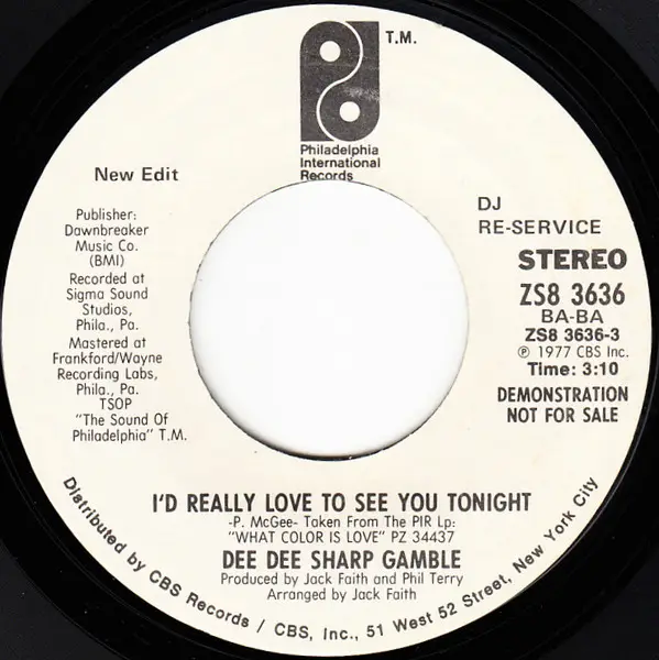DEE DEE SHARP GAMBLE - I'd Really Like To See You Tonight - 7inch x 1