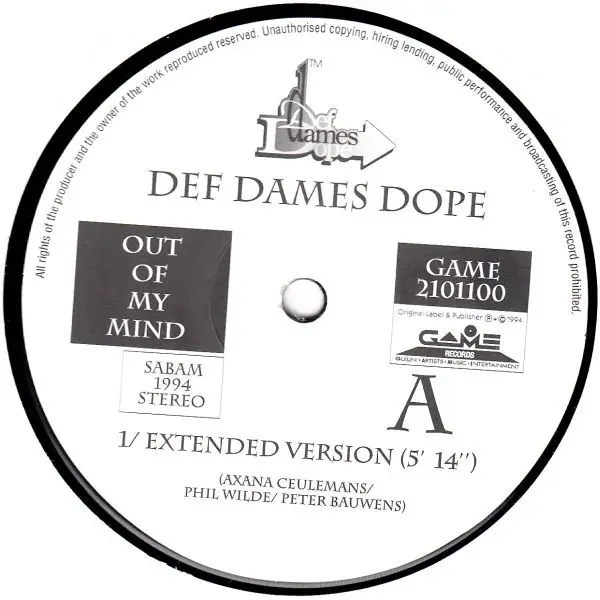 DEF DAMES DOPE - Out Of My Mind - 12 inch x 1