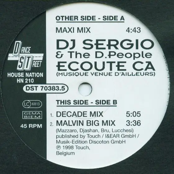 DJ SERGIO & D PEOPLE - Ecoute Ça (Musique Venue D'Ailleurs) - 12 inch x 1