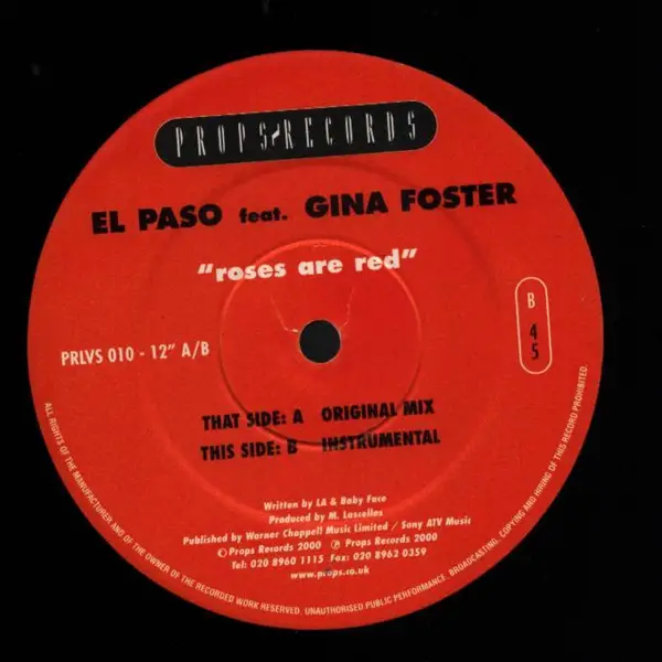 EL PASO FEAT. GINA FOSTER - Roses Are Red - Disque Maxi x 1