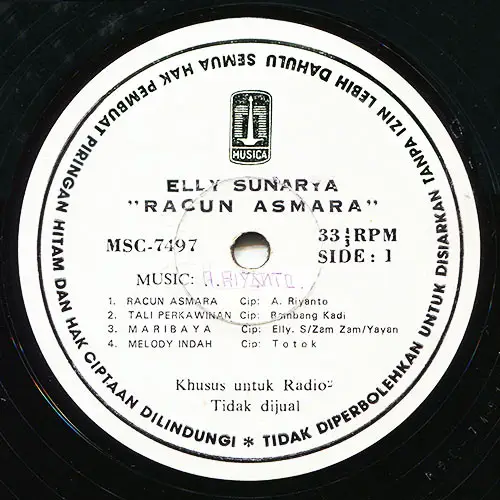 ELLY SUNARYA - Racun Asmara (PROMO) - Disque 33T