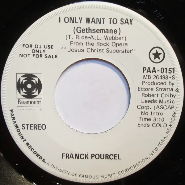 FRANCK POURCEL - I Only Want To Say (Gethsemane) / Loving You - Disque 45T x 1