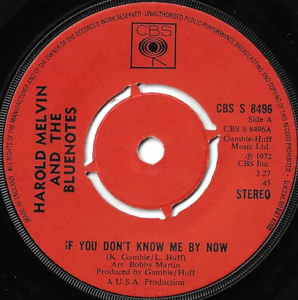 HAROLD MELVIN AND THE BLUE NOTES - If You Don't Know Me By Now (PUSH-OUT CENTRE) - Disque 45T x 1