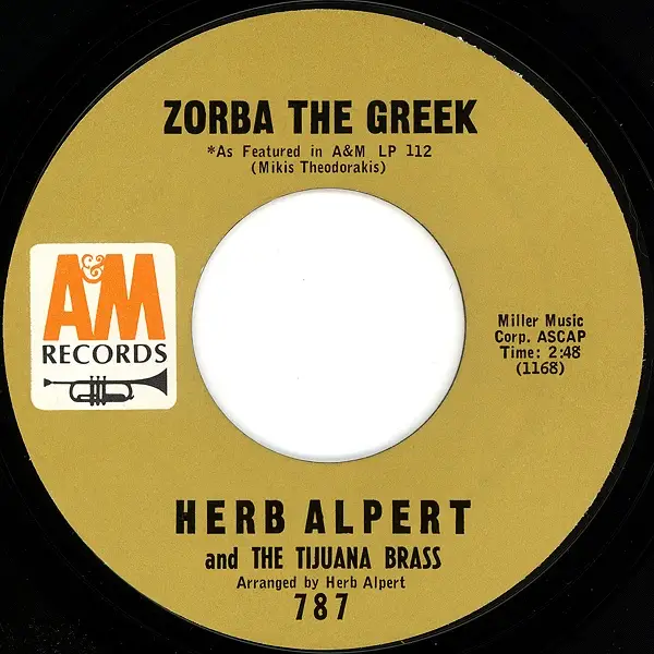 HERB ALPERT & THE TIJUANA BRASS - Zorba The Greek - Disque 45T x 1