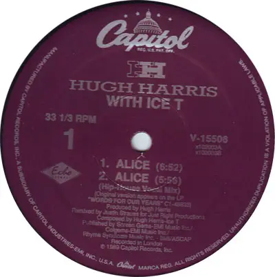 HUGH HARRIS WITH ICE-T - Alice - Disque Maxi x 1