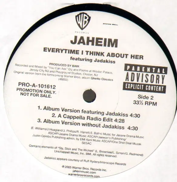 JAHEIM - Every Time I Think About Her - Disque Maxi x 1