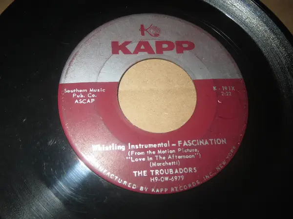 JANE MORGAN AND THE TROUBADORS - Fascination - 7inch x 1