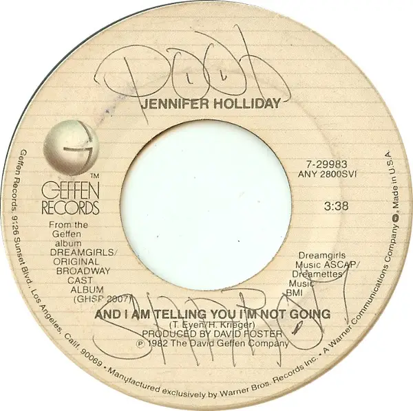 JENNIFER HOLLIDAY - And I Am Telling You I'm Not Going / Fake Your Way To The Top - Disque 45T x 1