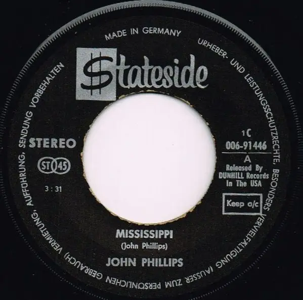 JOHN PHILLIPS - Mississippi / April Anne - 7inch x 1