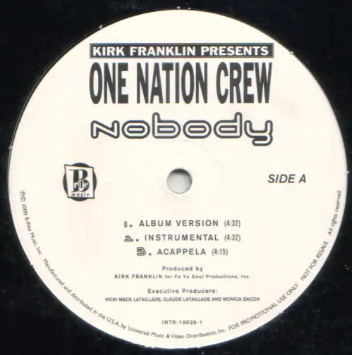 KIRK FRANKLIN PRESENTS ONE NATION CREW - Nobody - Disque Maxi 45T