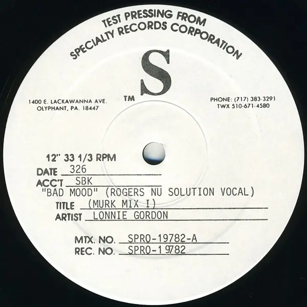 LONNIE GORDON - Bad Mood - 12 inch x 1