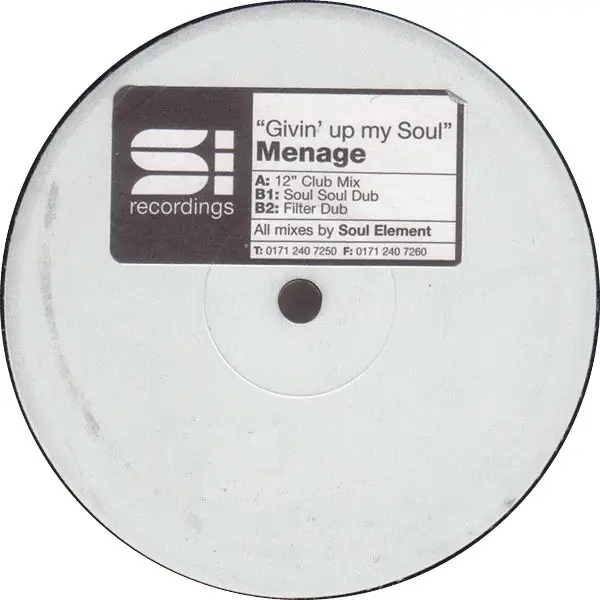 MENAGE - Givin' Up My Soul (PROMO) - Disque Maxi x 1