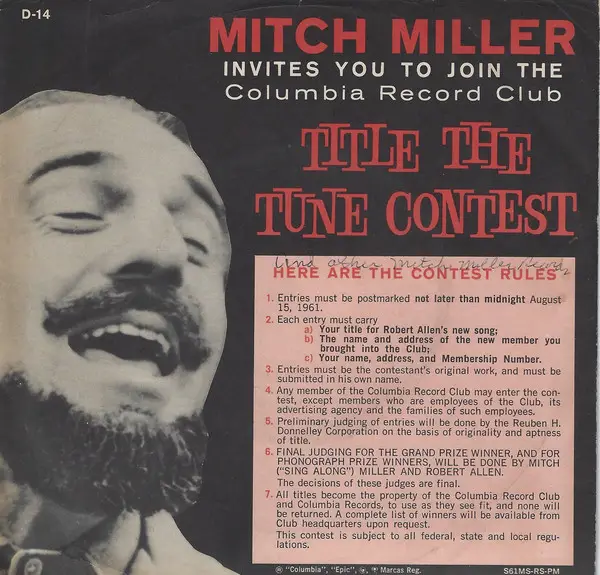 MITCH MILLER AND HIS ORCHESTRA AND CHORUS - Title Tune Contest (SINGLE SIDED) - Disque 45T x 1