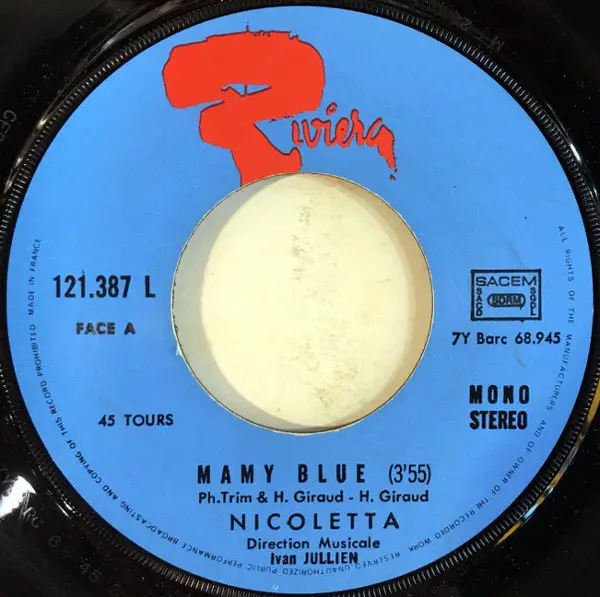 NICOLETTA - Mamy Blue (PAPER LABELS, NO COVER) - Disque 45T x 1
