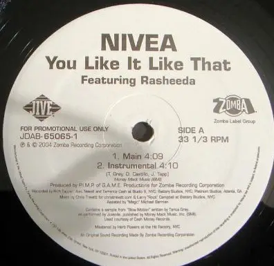 NIVEA FEATURING RASHEEDA (2) - You Like It Like That - Disque Maxi 45T