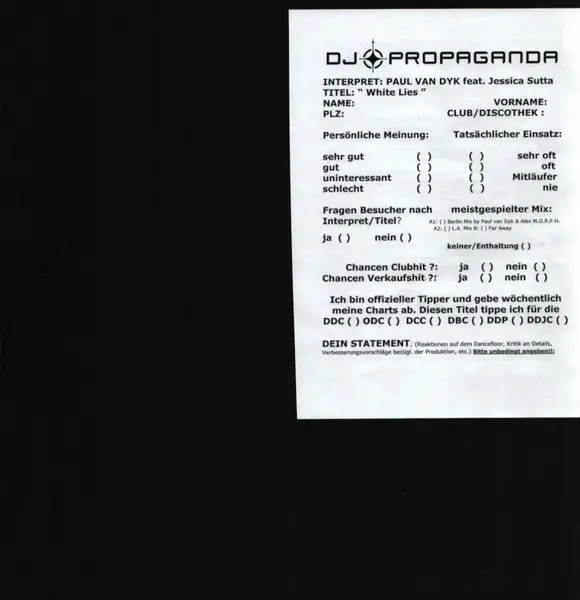 PAUL VAN DYK FEAT. JESSICA SUTTA - White Lies (TEST PRESS) - 12 inch x 1
