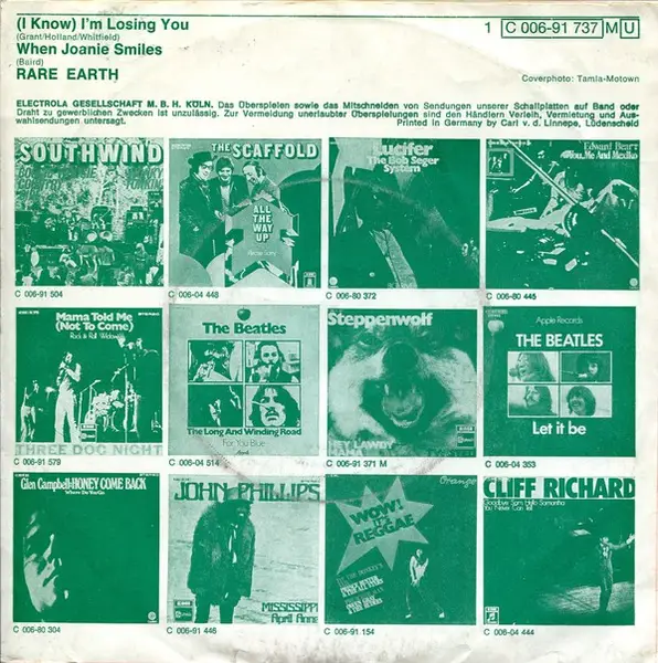 RARE EARTH - (I Know) I'm Losing You / When Joanie Smiles - Disque 45T x 1