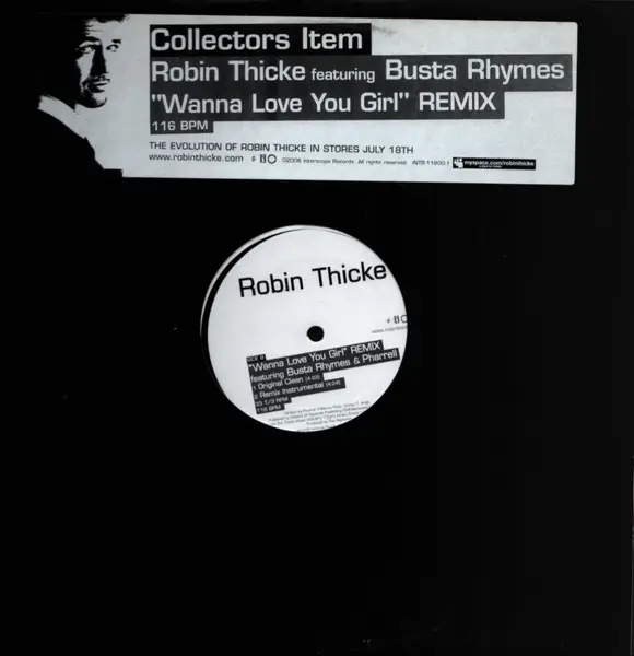 ROBIN THICKE FEATURING BUSTA RHYMES , PHARRELL WILLIAMS - Wanna Love You Girl (Remix) - 12 inch x 1