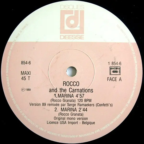 ROCCO GRANATA & THE CARNATIONS - Marina (Remix 89) - Disque Maxi x 1