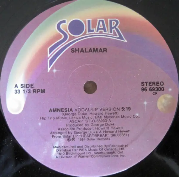 SHALAMAR - Amnesia - Disque Maxi 45T