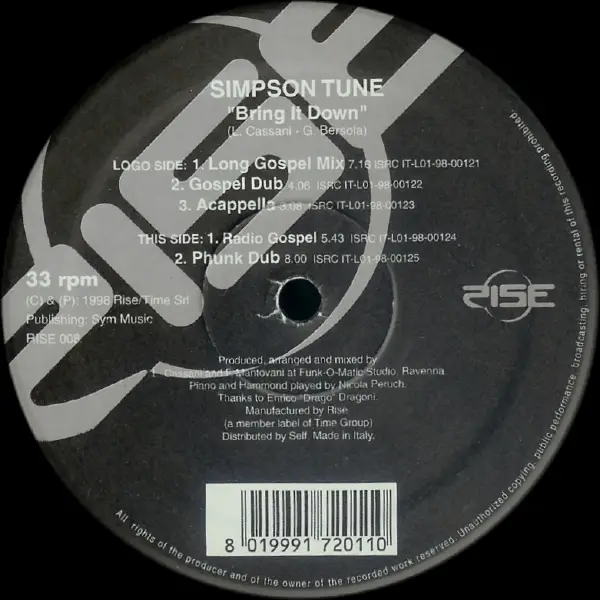 SIMPSON TUNE - Bring It Down - 12 inch x 1