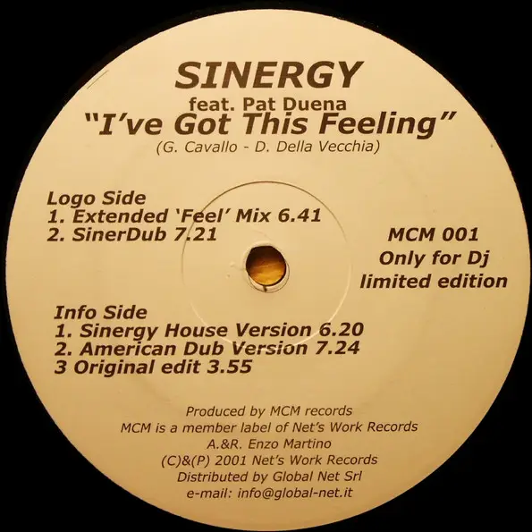 SINERGY FEAT. PATRIX DUENAS - I've Got This Feeling (ONLY FOR DJ) - Disque Maxi x 1