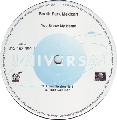 SOUTH PARK MEXICAN - You Know My Name - Disque Maxi 45T
