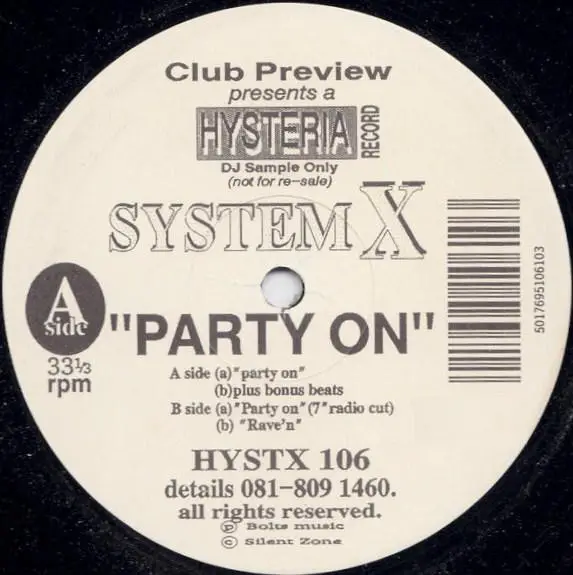 SYSTEM X - Party On - Disque Maxi x 1