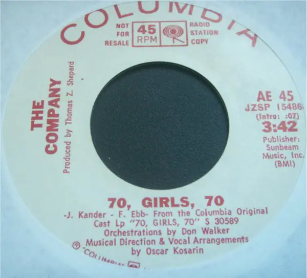 THE COMPANY / TOMMY BRESLIN & HENRIETTA JACOBSON - 70, Girls, 70 / Go Visit (Your Grandmother) - Disque 45T x 1