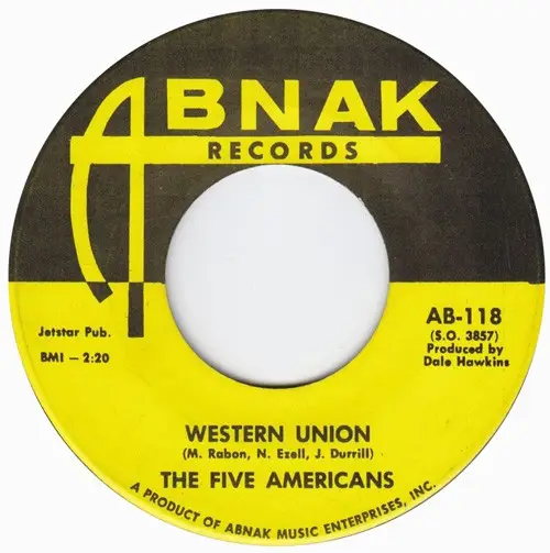 THE FIVE AMERICANS - Western Union / Now That It's Over - 7inch x 1
