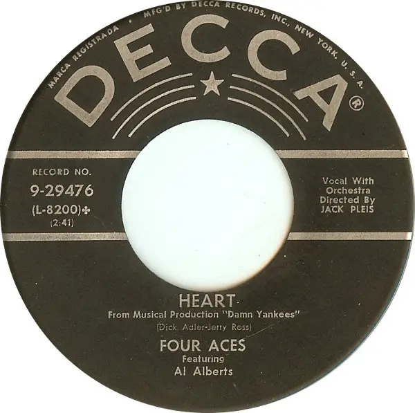 THE FOUR ACES FEATURING AL ALBERTS - Heart / Sluefoot - 7inch x 1
